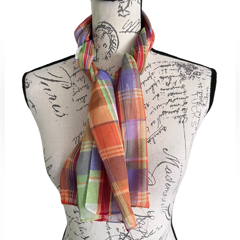 Vintage sheer Colorful Plaid Scarf